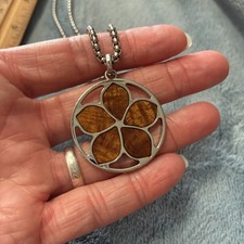 Hawaiian Koa Wood Jewelry Plumeria Silver Rhodium Plated Brass Pendant. Oahu