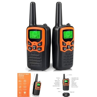 Rechargeable Walkie Talkies with 22 Channels and Emergency Flashlight - 2 Pack