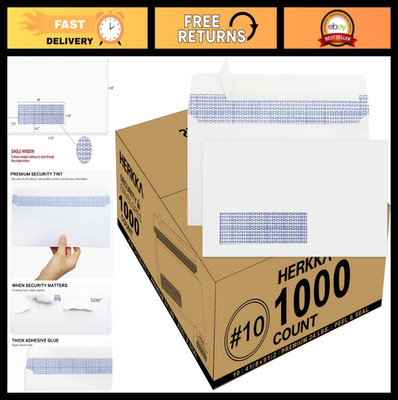 1000 Self-Seal Security Envelopes #10 Left Window for Invoices & Checks, 4-1/8 x