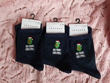 Topshop Avo Merry Christmas Women’s Socks Black/Navy Glittery X 3