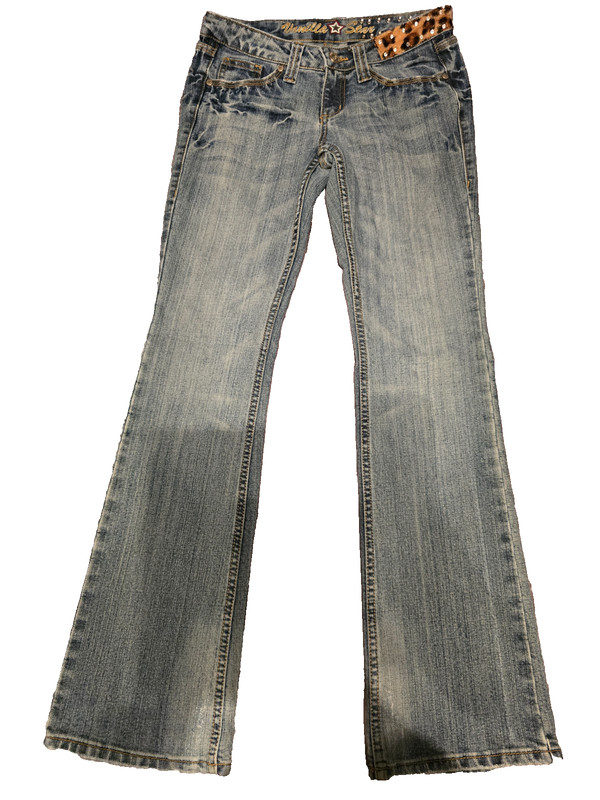 Vintage Vanilla Star Y2K Bootcut Flare Jeans Juniors sz 3 Leopard Accents Denim
