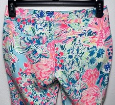 LILLY PULITZER Alina Ankle Pant Gypsea Size 2 Blue Pink Teal Floral Sea Reef