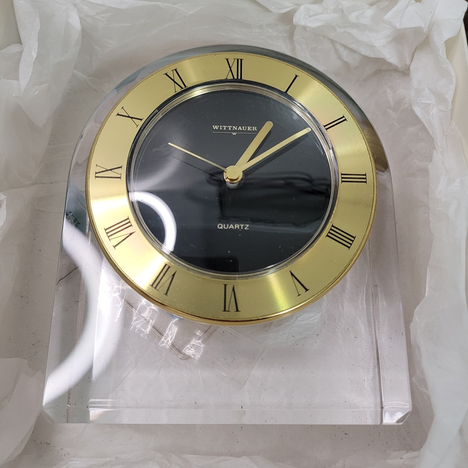 Vtg Longines Wittnauer Crystal Desk Table Clock 5" New Batte