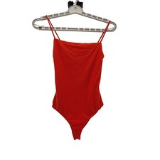 Zara Bodysuit Womens M Red Orange Square Neck Spaghetti Strap Stretch Snap