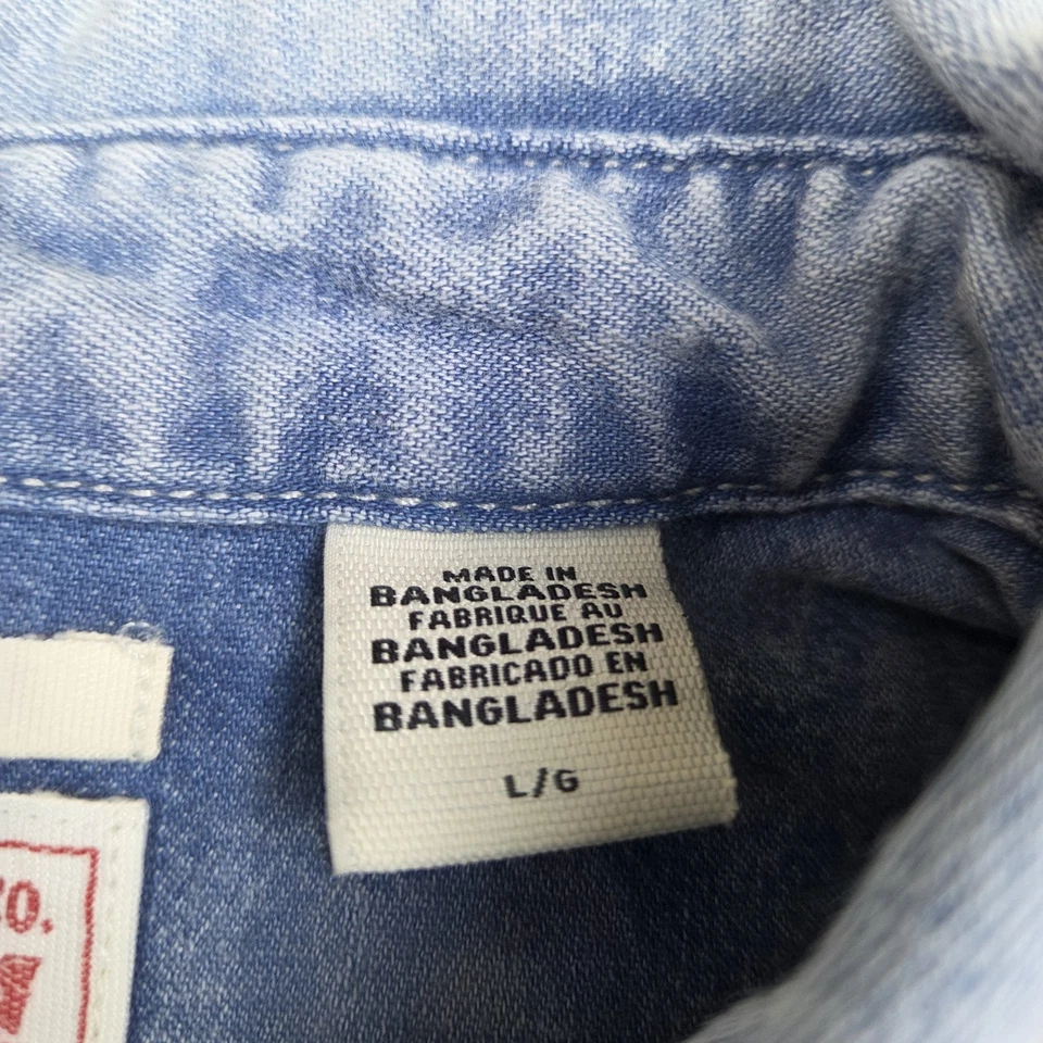 Camisa De Colección Levis Mujer L Denim Perla A Presión Manga Larga Western Rojo Etiqueta Vaquera Foto 3 de 4