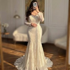 Customized Off-the-shoulder Wedding Dress Lace Mermaid Long Modern Bride Gowns