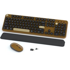Wireless Keyboard and Mouse Combos Retro Full Size 2.4Ghz Optical Coffee-Black