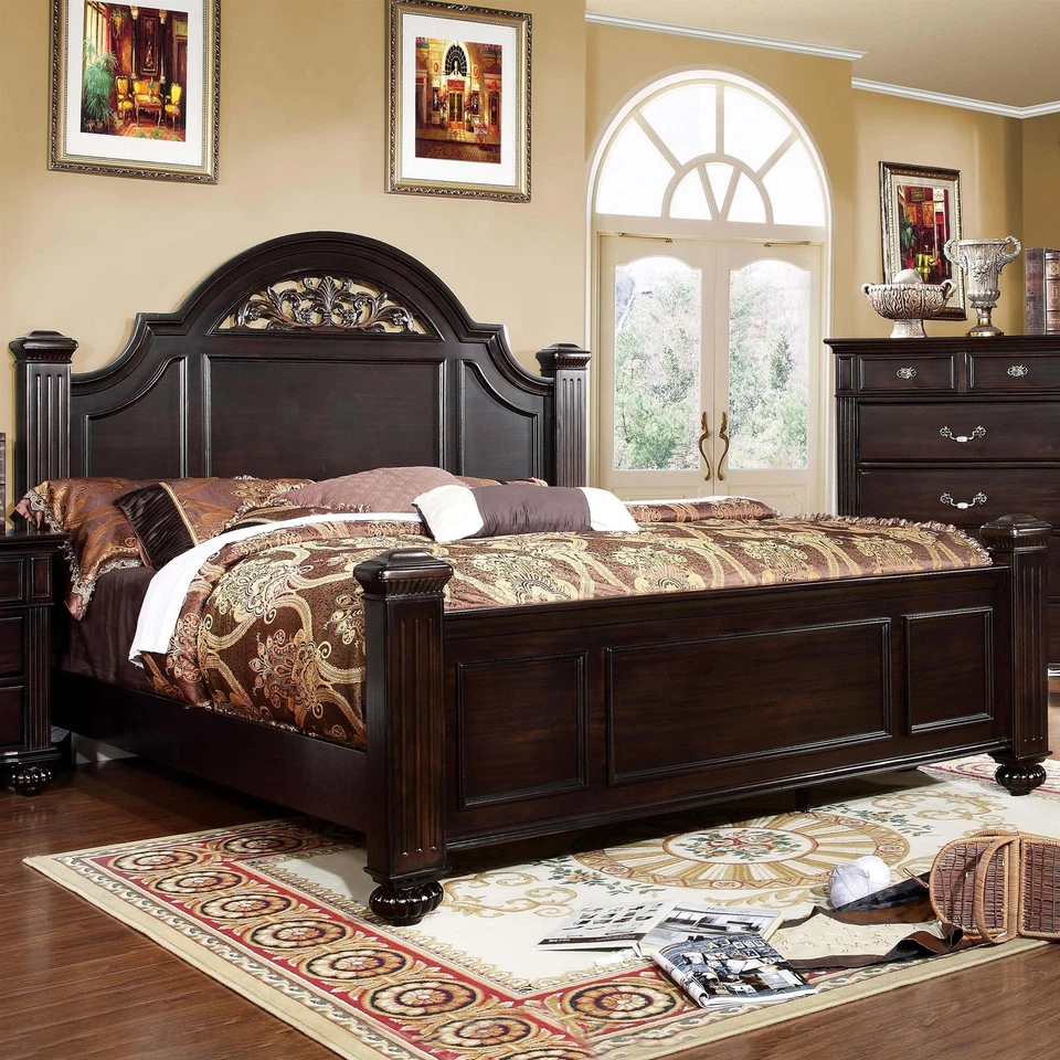 Cama con panel King California Furniture of America Damos de madera maciza en nogal oscuro Foto 3 de 4