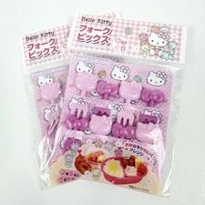 Sanrio Hello kitty plastic pink fork picks limited Daiso Japan 8pcs 2set