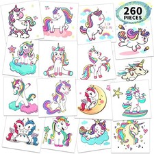 Unicorn, Mermaid 260 PCS kids waterproof temporary Unicorn  Mermaid