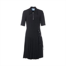 Prada Triangle logo 20 years Polyester Dress 38 Ladies' Black  P3B80 Pleats