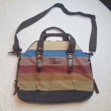 Striped Canvas Crossbody  Double Handles Handbag Faux Leather Multi Colour Zip
