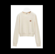 LOEWE Ecru Crew Neck Wool Blend Cropped Sweater Size S