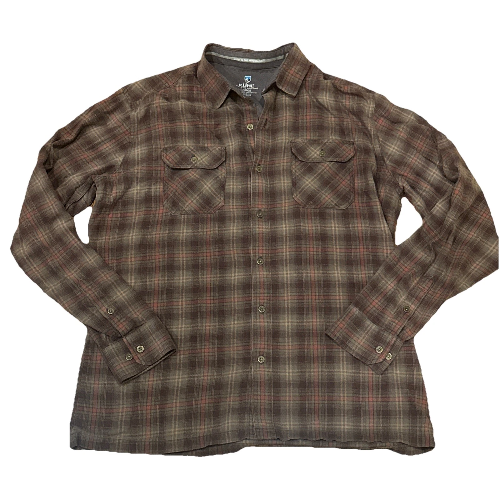 Kuhl Shirt Mens Large Brown Plaid Flannel Long Sleeve Button Front Outdoor
