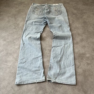 Vintage Y2K Flared Bootcut Jeans Blau Size M Miss Me Style Bestickt Hellblau