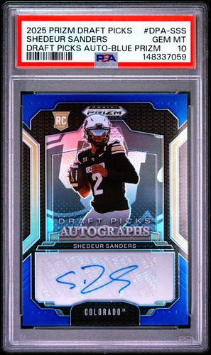 2025 Panini Prizm Draft Picks Autograph #DPA-SSS Shedeur Sanders Blue /75 PSA 10