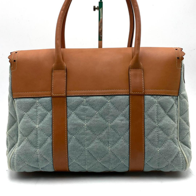 MULBERRY Bayswater Turnlock Tote Bag Denim Leather Blue Brown