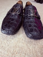 LV Louis Vuitton Men's Loafers 9.5 Black Croco Leather