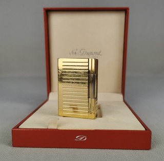 S.T. DUPONT Feuerzeug Gatsby vergoldet mit Querstreifen gold groß 2007 Vintage