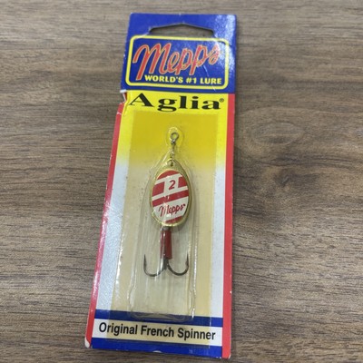 Mepps  Aglia 1/6 oz size 2 Gold Red White Label Spinner NOS Original French Spin