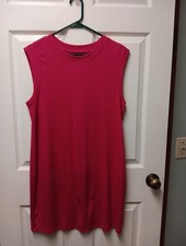 A New Day L Shift Midi Tee Dress Hot Pink Ribbed Knit Sleeveless Comfy??