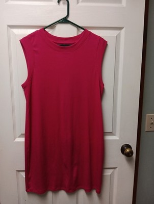 A New Day L Shift Midi Tee Dress Hot Pink Ribbed Knit Sleeveless Comfy