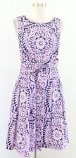 NWT Talbots Poplin Fit and Flare Medallion Print Dress Size 4P Belted Lilac Navy
