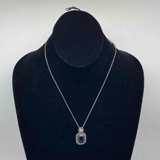 Brighton Silver Tone Blue and Clear Crystal Rectangular Pendant Necklace 18"