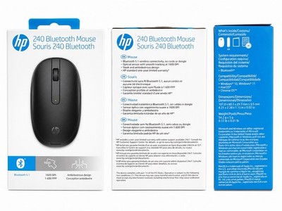 HP 240 Bluetooth Optical Mouse Black Ambidextrous Scroll Wheel 1600 DPI