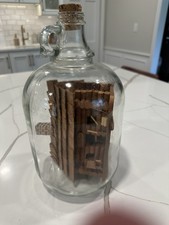 Detailed Handmade Wooden Log Cabin in Vintage One Gallon Glass Jug - Folk Art