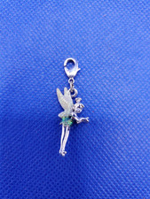 Disney Charm Tinker Bell Glitter Wings Green Clip Silver Tone Collectible