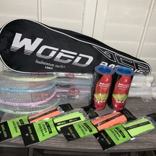 WOED BADMINTON 1993 4 Pack Of High Quality Pastel Racquets, 2 Pack Shuttlecocks