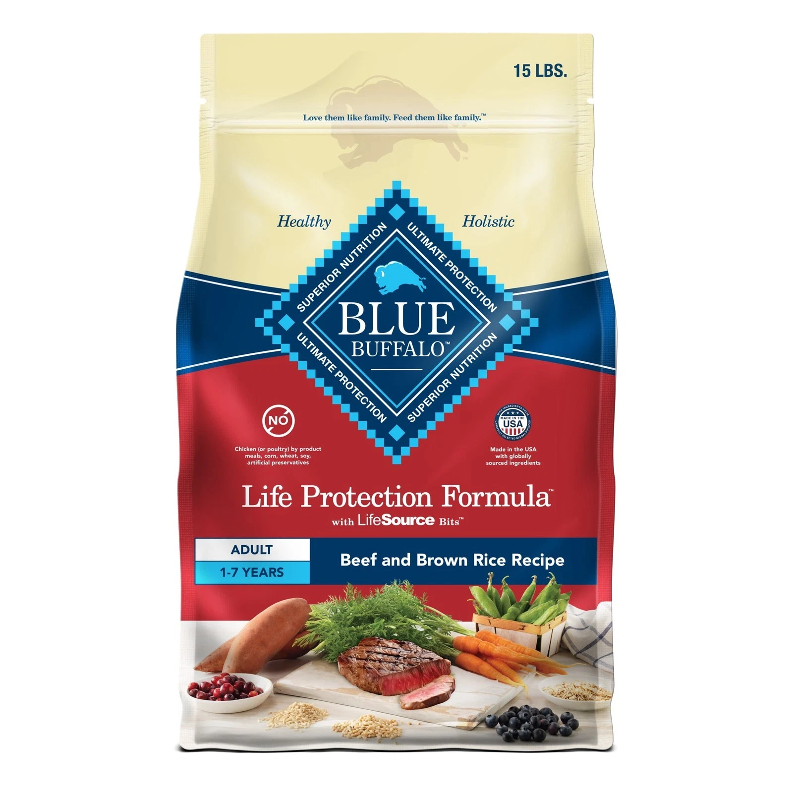 Natural Dry Dog Food Beef & Brown Rice 15-lb. Bag High Quality Natural Food