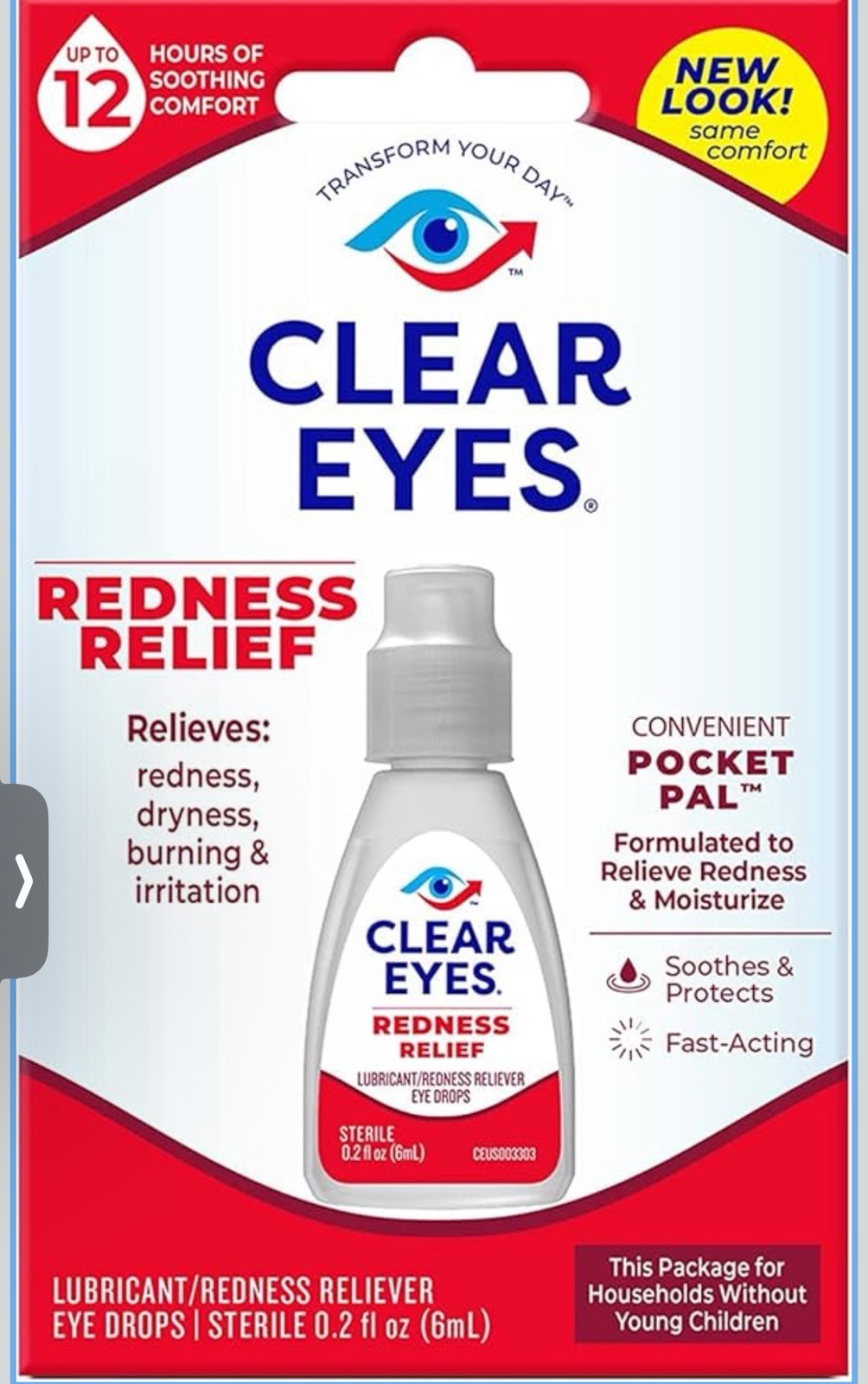 Clear Eyes Redness Reliever Eye Drops, Portable 0.2 oz Pocket Size, 6 Count