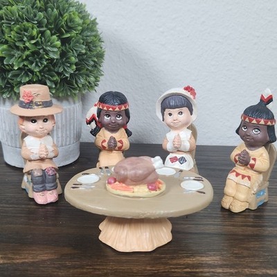 Thanksgiving Native American Pilgrim Figurines Praying Table Turkey 5 piece