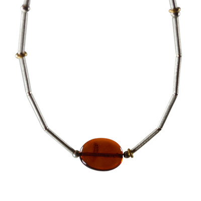 Bernsteinkette Cognac, 925 Silber, Baltisch