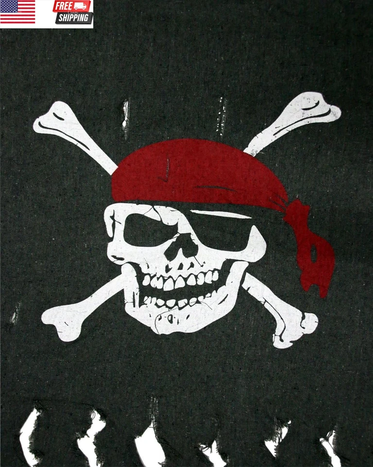 Bandera pirata retro y de lino desgastado 2 piezas tamaño grande 3 pies X 2,5 pies para Halloween Foto 2 de 4