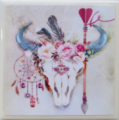Set of 1 - Ceramic Tile Drink Coaster - BOHO Art  (Buy 3 Get 1 Free)  4 C