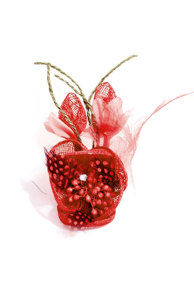 Pince Broche Ceremonie Sinamay Mariage Fleur Plumes Strass (Rose, Rouge,.. NEUF - Photo 4/4