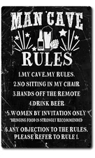 Man Cave  Rules Wall Decor Vintage Metal Tin Sign Garage Decor For Men Funny
