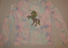 Girl's SO Pink Dyed Sequin Unicorn Long Sleeve Cozy Velour Sweater Top L 10-12 
