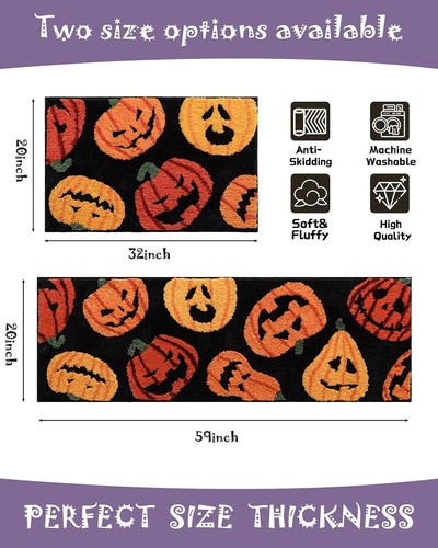 Fall Halloween Bathroom Rugs Runner Pumpkins Long Bath Mat Autumn Harvest - Picture 2 of 6