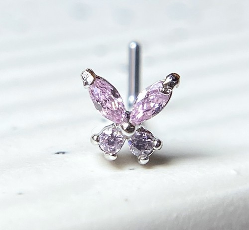 1pc CZ Gem Butterfly L-Bend 20g Nose Ring Stud Screw 316L Surgical Steel - Picture 5 of 8