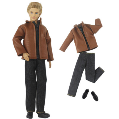 Brauner Lederanzug für Ken Boy Doll Outfits Mäntel Hose Kleidung Schuhe 1/6