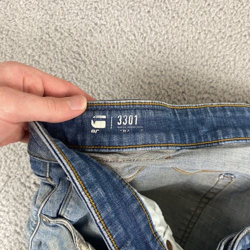 G Star Raw Jeans Herren 36x32 3301 Straight Button Fly Light Wash Denim Preppy - Bild 7 von 12