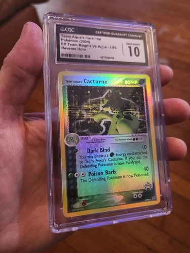 (POP 8) CGC 10 GEM MINT Pokemon Team Aqua's Cacturne 1/95 Magma Reverse Holo