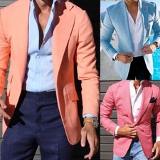 Linen Men's Suits 2 Pieces Blazer Pants Party Prom Wedding Tuxedos Office Suits
