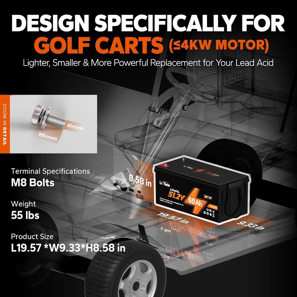 LiTime 36V 48V 30Ah 60Ah 100Ah Golf Cart LiFePO4 Lithium Battery Deep ...