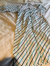 Beautiful Shalwar Kameez 3pcs Suit Silk Aqua Blue White L w/ buttons  piping