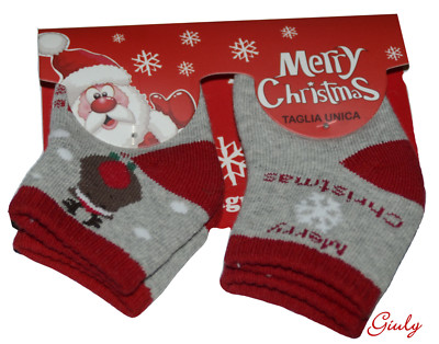 CALZINI paia calze caldo cotone Natale neonato bimbo/a taglia